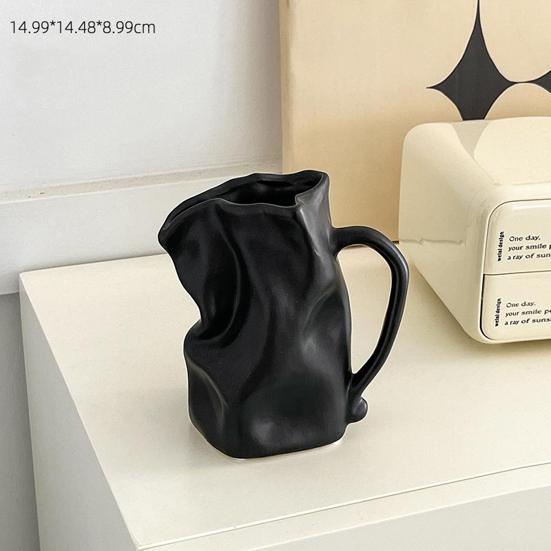 

Creative Pleated Paper Bag Silvery Ceramic Vase Unique Aesthetic Vases For Living Room Coffee Table Bathroom Table Decor чёрный
