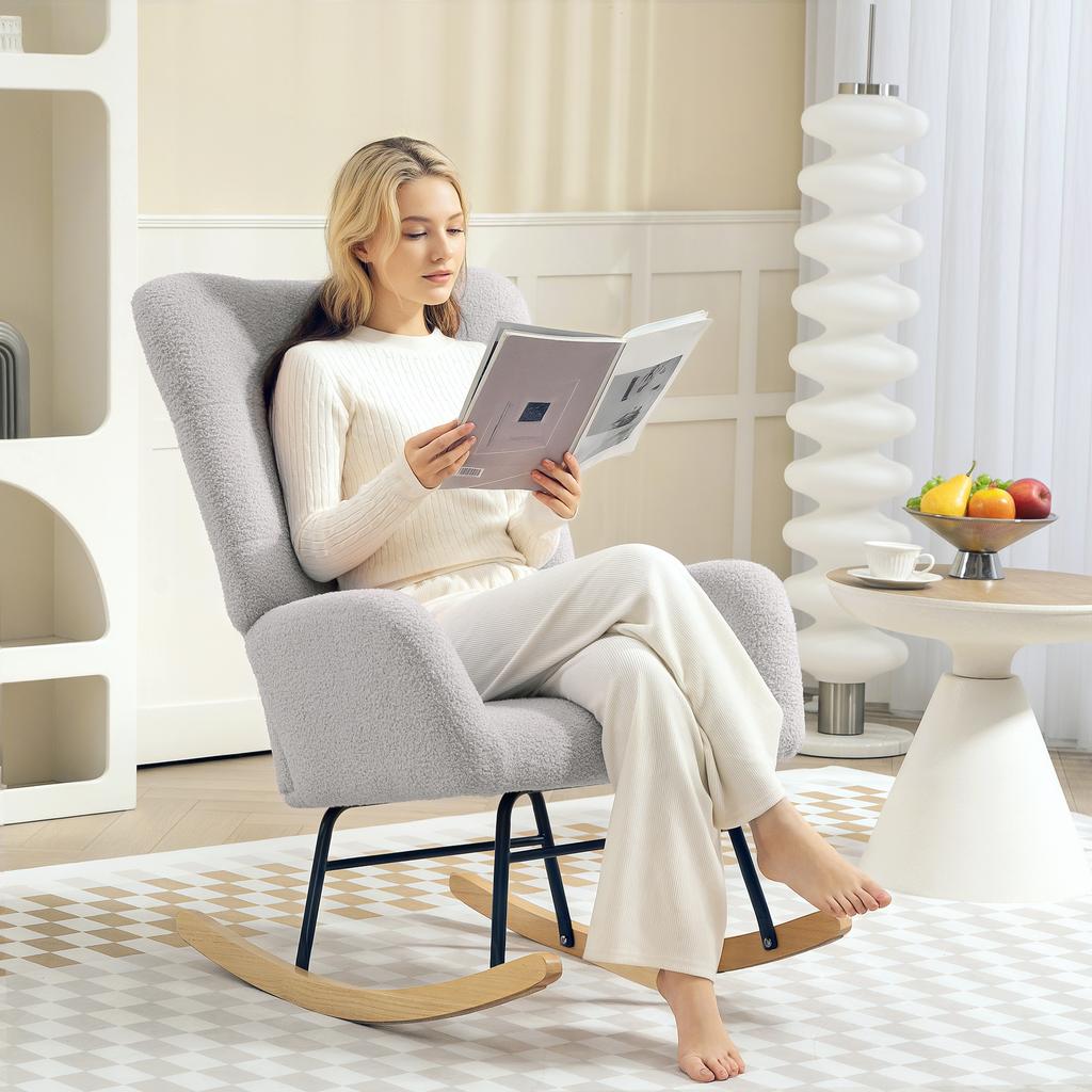 Rocking Chair, Cozy Cover, Thick Padding, Light Grey