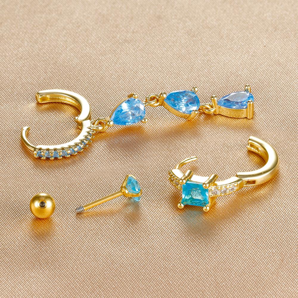3PCS New Stainless Steel Zircon Water Drop Hoop Earrings Set For Women 18K Gold Plated Huggie Heart Earring Piercing Jewelry
