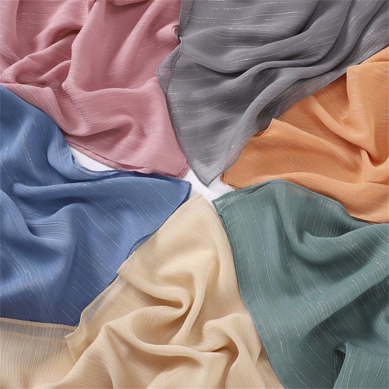 Plain Silver Glitter Shimmer Bubble Chiffon Hijab Sparkle Veil Ramadan Shawls Beach Headscarf Bufandas Muslim Headband 175*70Cm