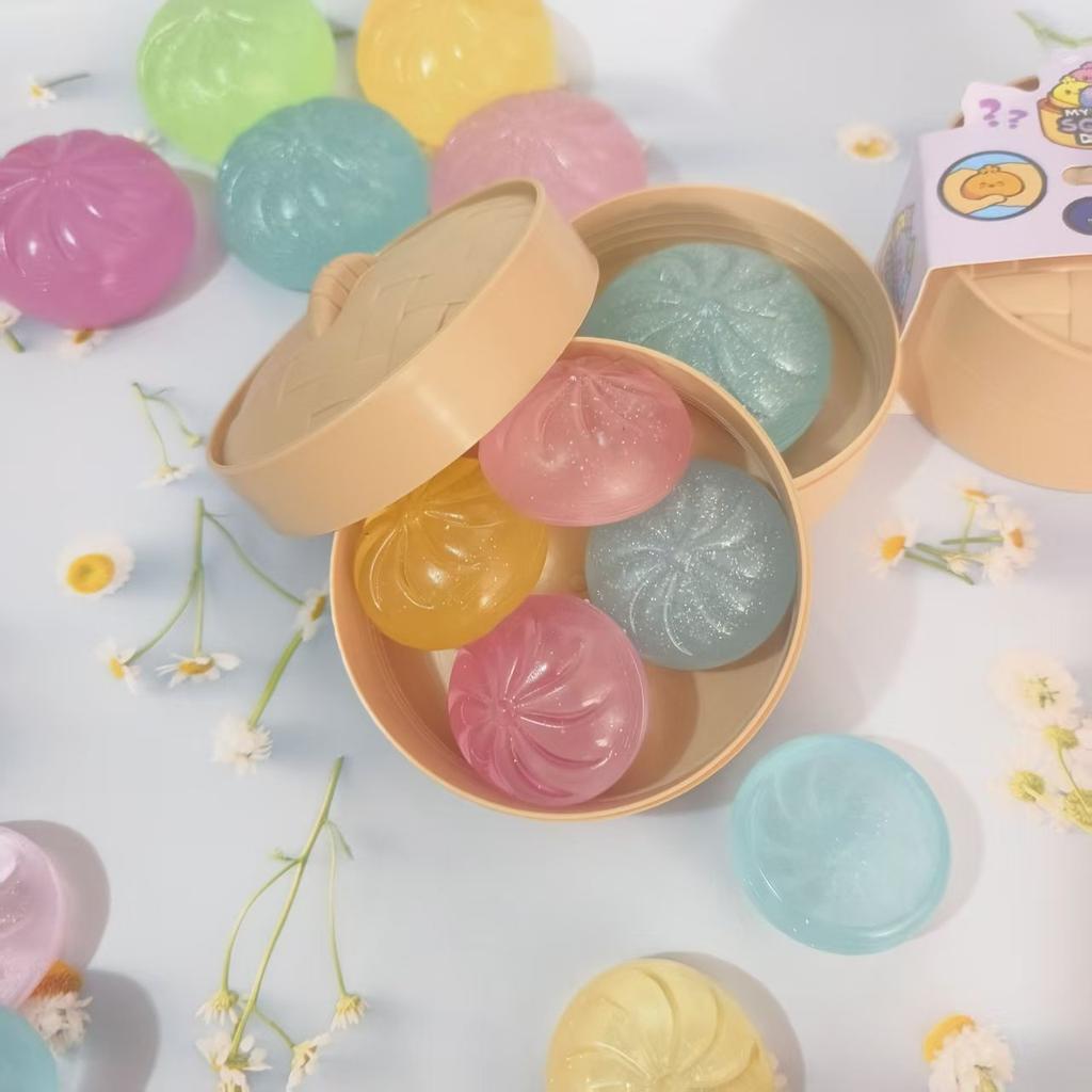 Mini Glitter Dumpling Squishes Stress Relief Toy With Dumplings Steamer Fidget Sensory Squeeze Ball Simulation Food Squishy Bun