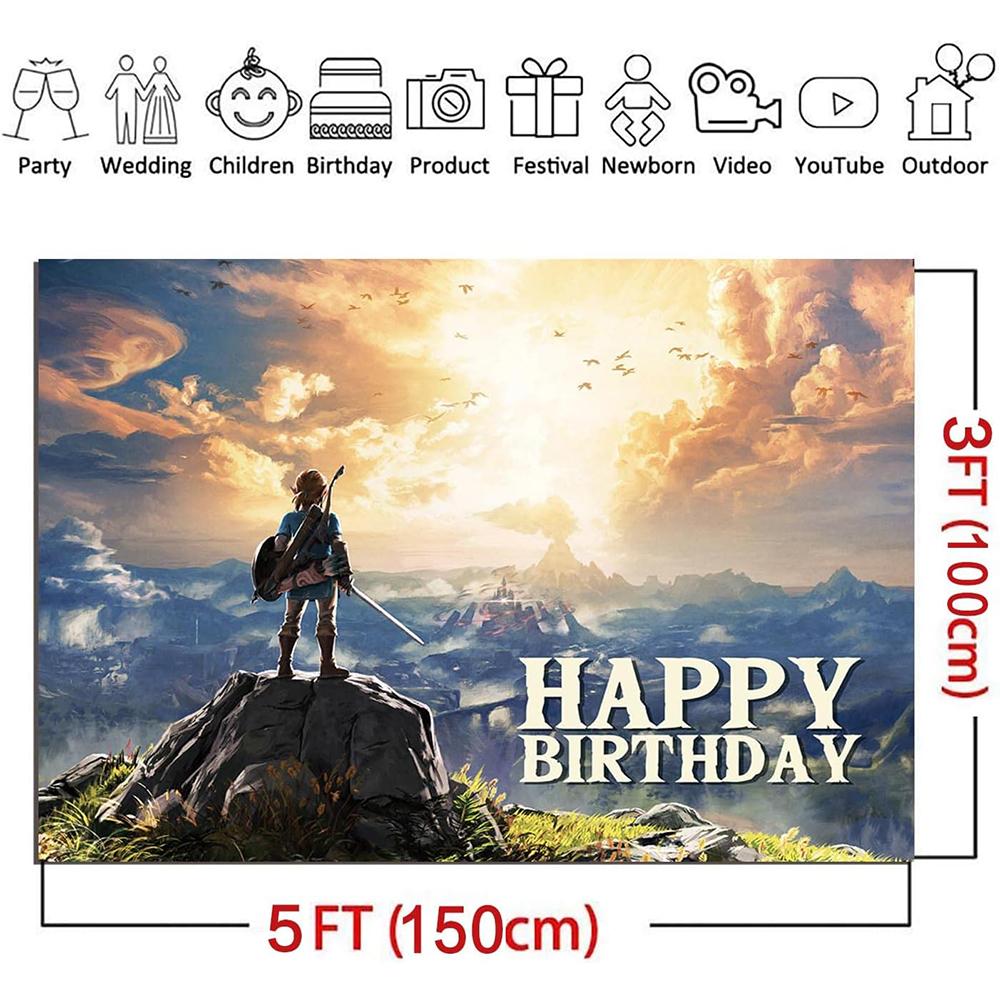 5x3ft Zelda Birthday Party Backdrop for Boys Girls Birthday Party Supplies
