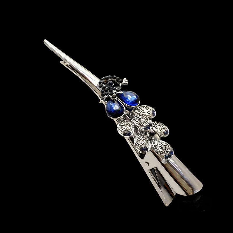 Elegant Rhinestone Peacock Duckbill Hair Clip - Non-slip,  Large & Versatile