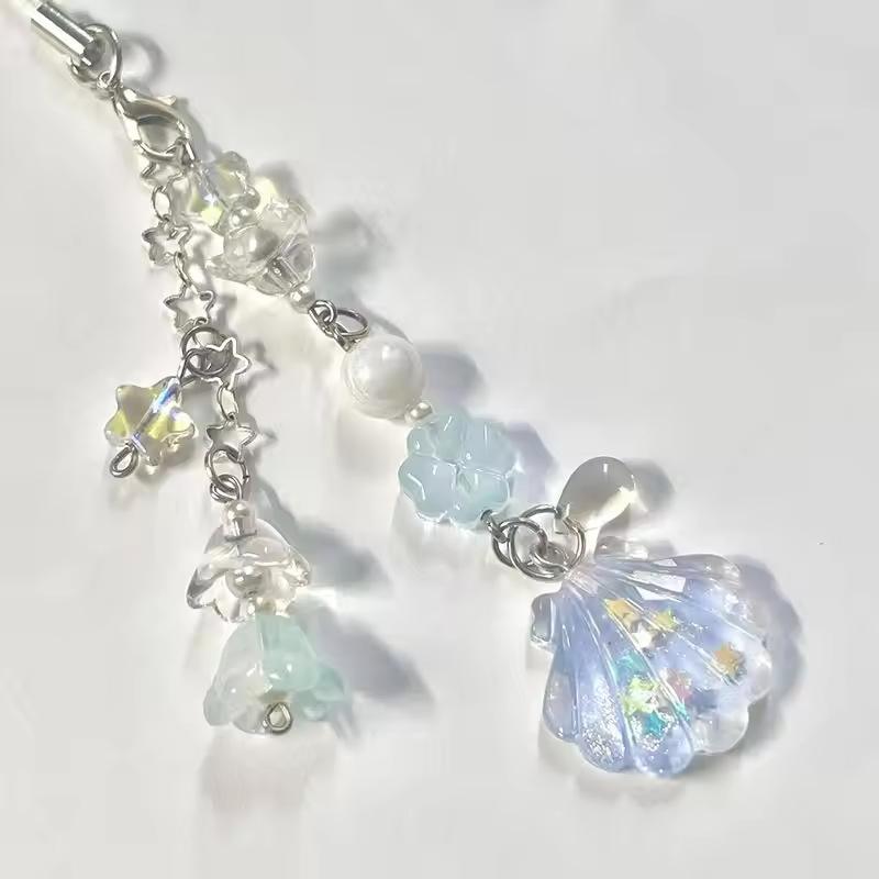 1Pc Shell Beaded Phone Chain Gorgeous Star Lily Of The Valley Keychain Pendant Keyring Jewelry Accessories