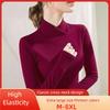 Women's Plus Size Velvet Pullover Solid Color High Neck Stretchy Base Shirt Soft Warm Long Sleeve Fleece T-Shirt Autumn Winter