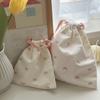 Casual Canvas Bow Print Drawstring Backpack Lightweight Large Capacity Storage Hanging Bag foldable Gym Sack Travel
