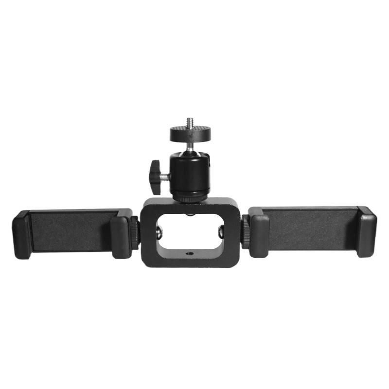 Universal Multi-Camera Live Streaming Stand with Three-Position Phone Clip, Gimbal, and Adjustable Tripod