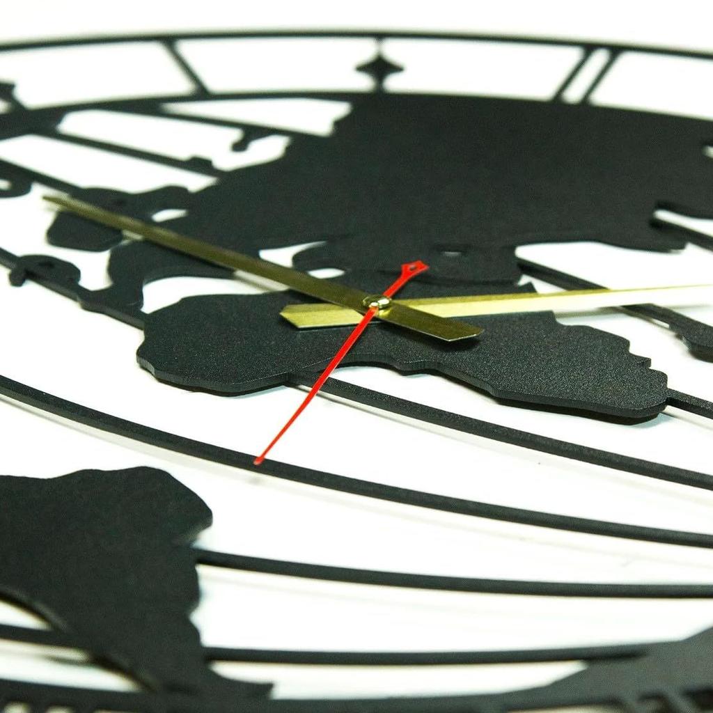 Große Weltkarte Wanduhr, Metall Minimalistische Moderne Uhr, Runde Leise Nicht-Tickende Batteriebetriebene Wanduhren für Wohnzimmer/Zuhause