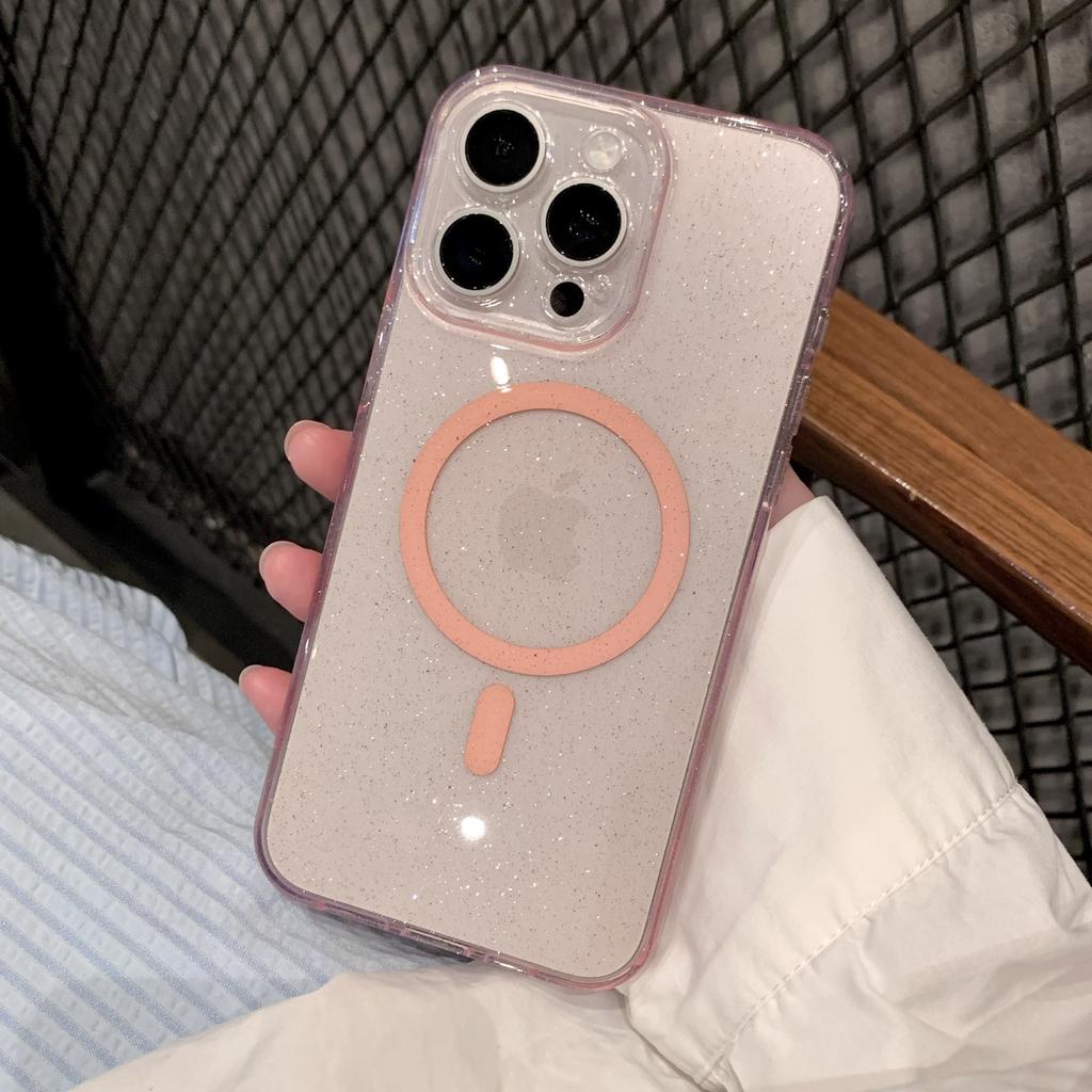 Luxury Clear Bling Glitter Soft Case for iPhone 16 15 Plus 14 13 Pro Max For Magsafe Wireless Charge Magnetic Silicone Cover