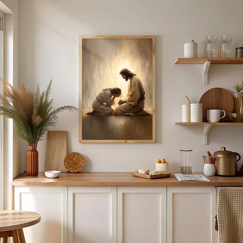 Unframed Canvas Art Featuring a Blessing Touch, Depicting a Sacred Moment. Perfect for Vintage Chic Home Decoration Ideal for Christmas And Halloween