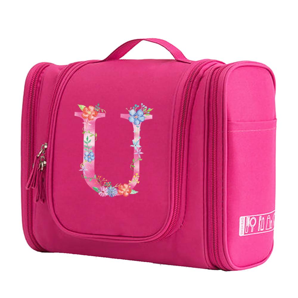 Travel Handbag Cosmetic Bags Make Up Case MakeUp Bag Wash Pouch Women Hook Up Organizer Pink Print Toiletry Accessory Storage