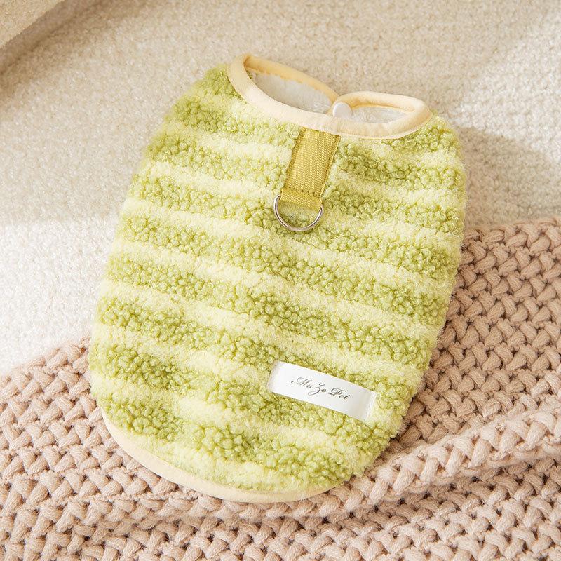 Pet Clothes Fresh Striped Traction Vest Cat Warm Two-legged Flannel Small Dog Puppy Dog Clothing