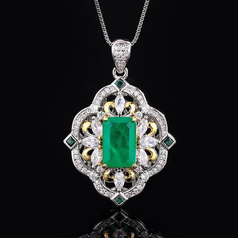 Simulated Emerald Paraiba Pendant Red Zircon Ring Tourmaline Necklace Banquet Wedding Jewelry Set