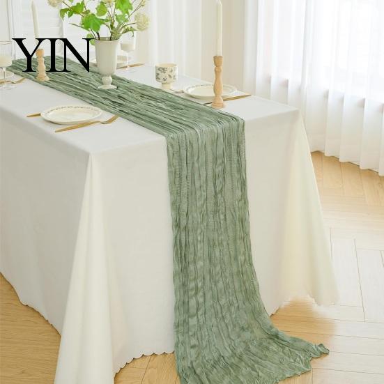 Elegante Tafelrunner Kaasdoek Runner, Boho Rustieke Gaas Gekreukt Boerderij Duurzaam Doorzichtig voor Bruiloft Feest Babyshower Verjaardag Huisdecoratie Eetkamer