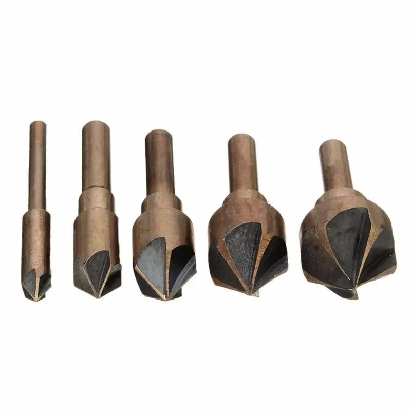 Soft metal drilling bit set High speed steel round handle five blade  5-piece set for woodworking drilling holes 82°