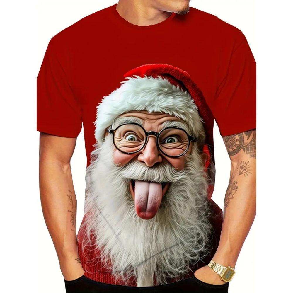 Pánské 3D celoplošné vánoční tričko Slavnostní novoroční vtipná grafika Santa Clause Tričko s krátkým rukávem Pánské oblečení