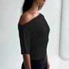 T-shirt Casual da Donna Sexy Aderente con Ruches a Spalla Unica Manica Corta