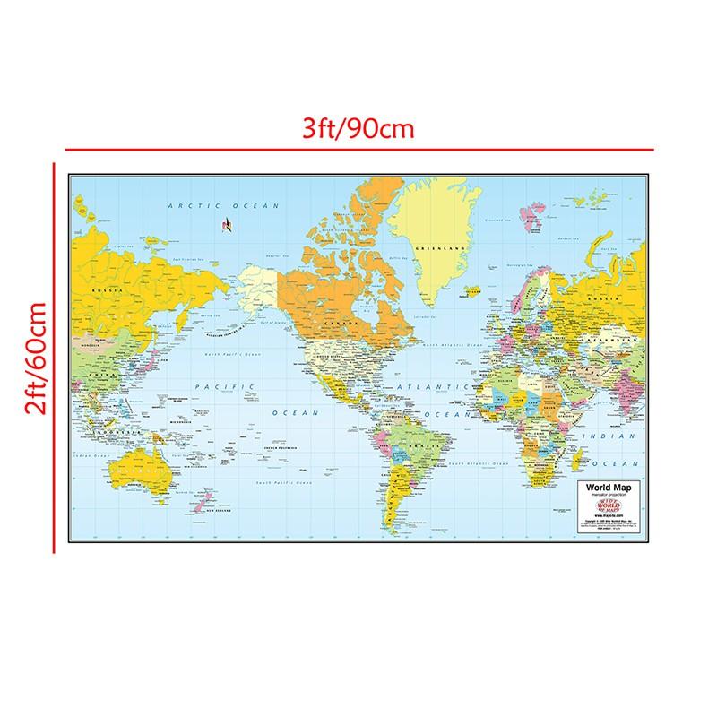 Weltkarte ohne Nationalflaggen-Bildungsdrucke Wandkunst Hintergrundtuch Studium,Geografisch,Tourismus/Bildungswerkzeug