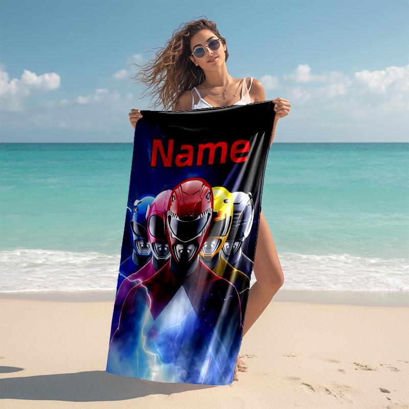 Personalized customized proof beach towel with Mighty Morphin Power Rangers pattern - soft, absorbent,quick-drying,perfect swimming,camping&bathing