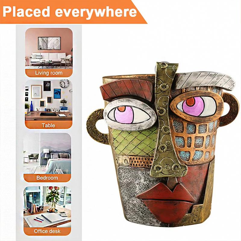 12.5x12x9cm Flower Arrangement Picasso Style Resin Flower Pot Home Decor Abstract Human Face Design Artistic Home Decor Luxury 1PC