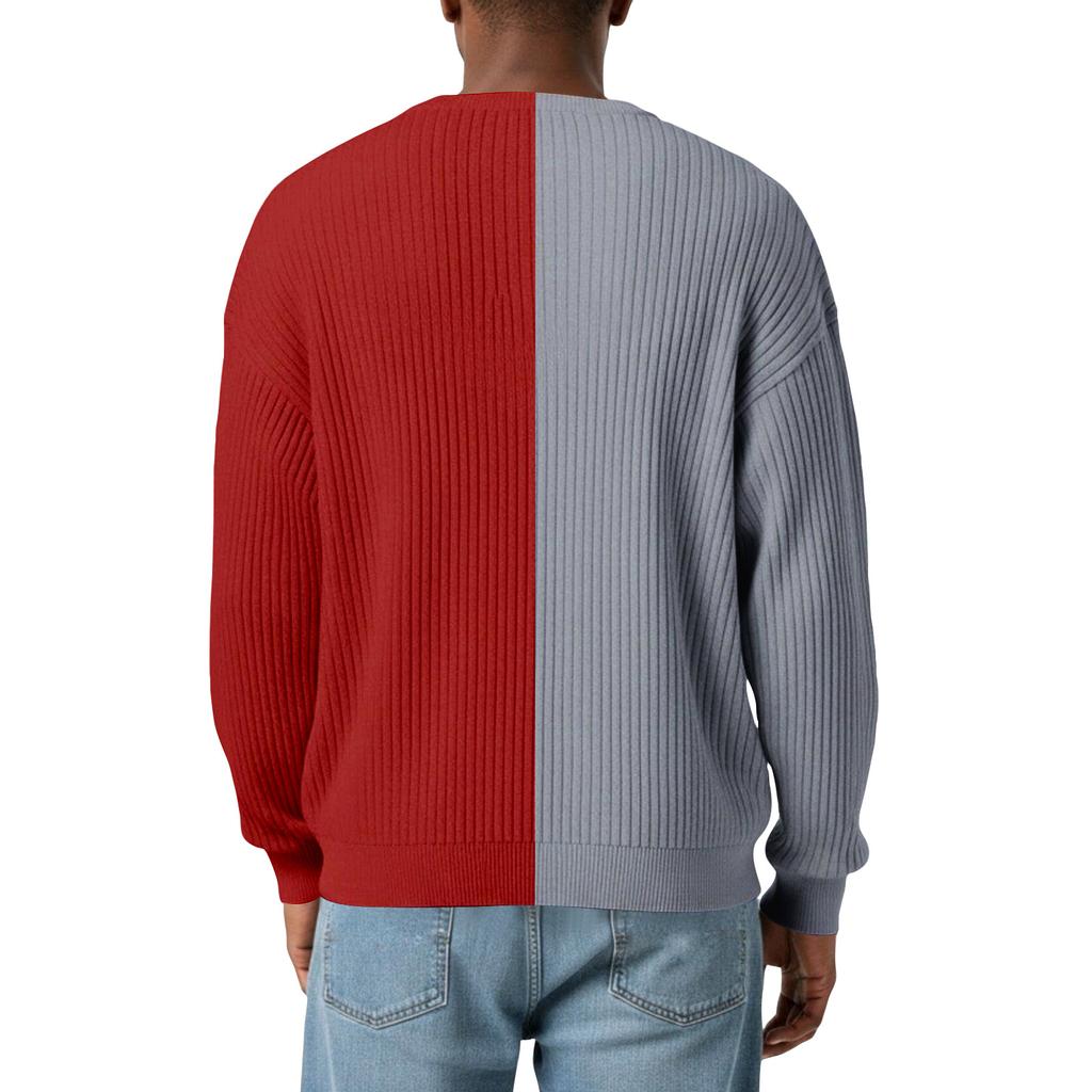 Herrars Färgblockerad Stilfull V-ringad Ribbad Texturerad Långärmad T-shirt