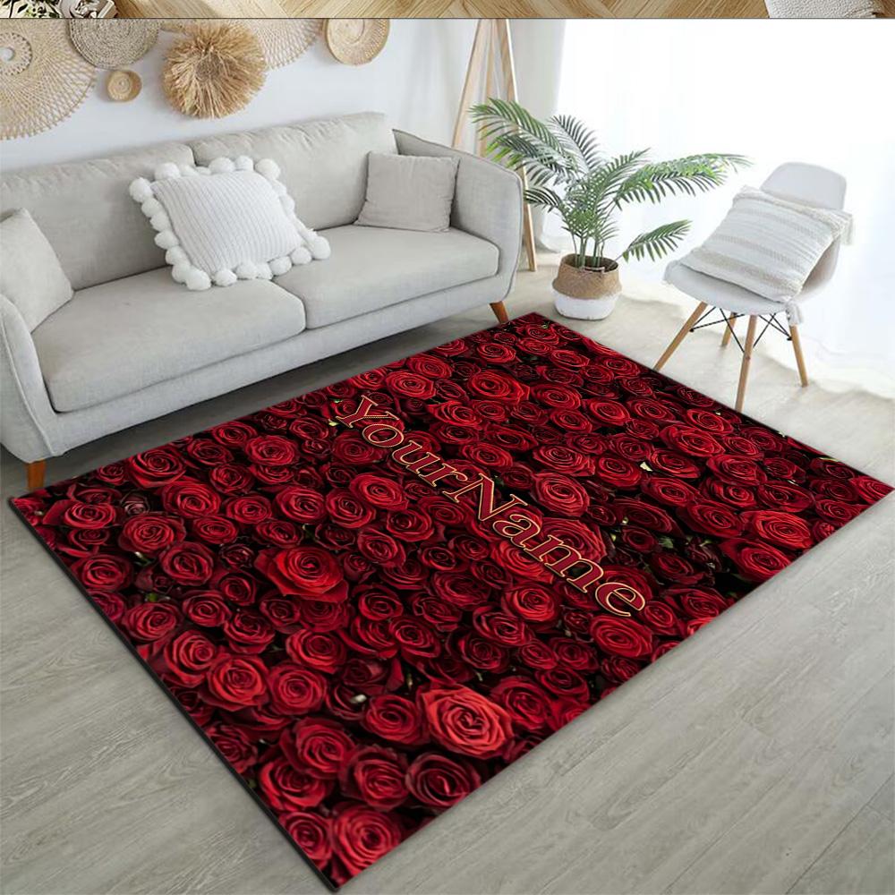 Rose Personalized Text Floor Mat Suitable for Foyer Study room Kitchen Entryway Anti-slip Rug Anime Office Decor