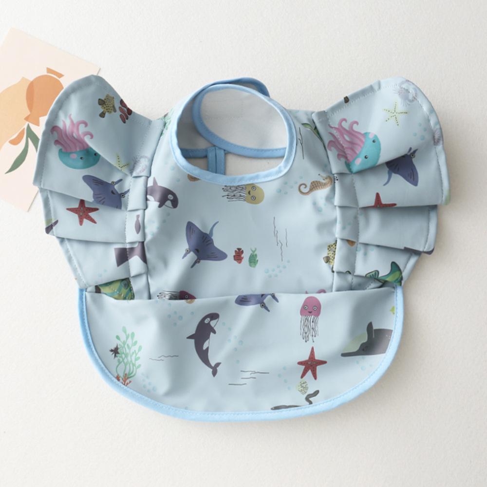 Nordic Style Baby PU Leather Waterproof Bib With Angel Wings Children Feeding Bib Burp Cloth Easy to Clean Baby Cute Print Bibs