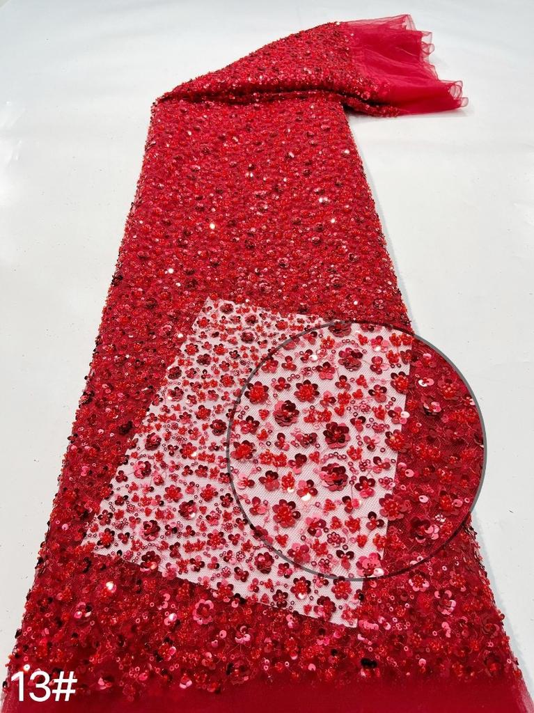 1/3/5Yard Small Plum Blossom Sequined Embroidery Fabric African Beaded Lace Fabric for Sewing Nigerian Wedding Party Lace Fabric