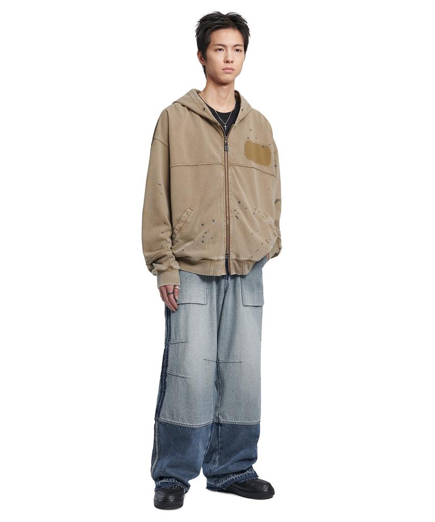 Nomanual Detached Patch Hooded Zip-Up - Washed Brown