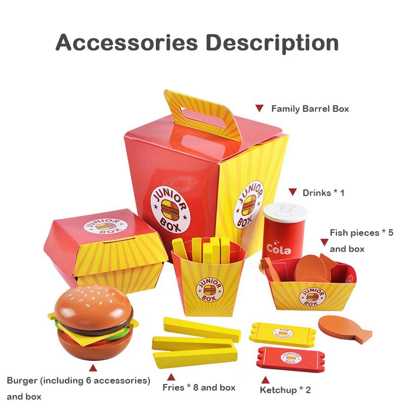 Children's Simulation Food Toy Set, Wooden Simulation Burger, Fries, Wooden Blocks, Role-play, Kitchen/shop, Early Learning Toys