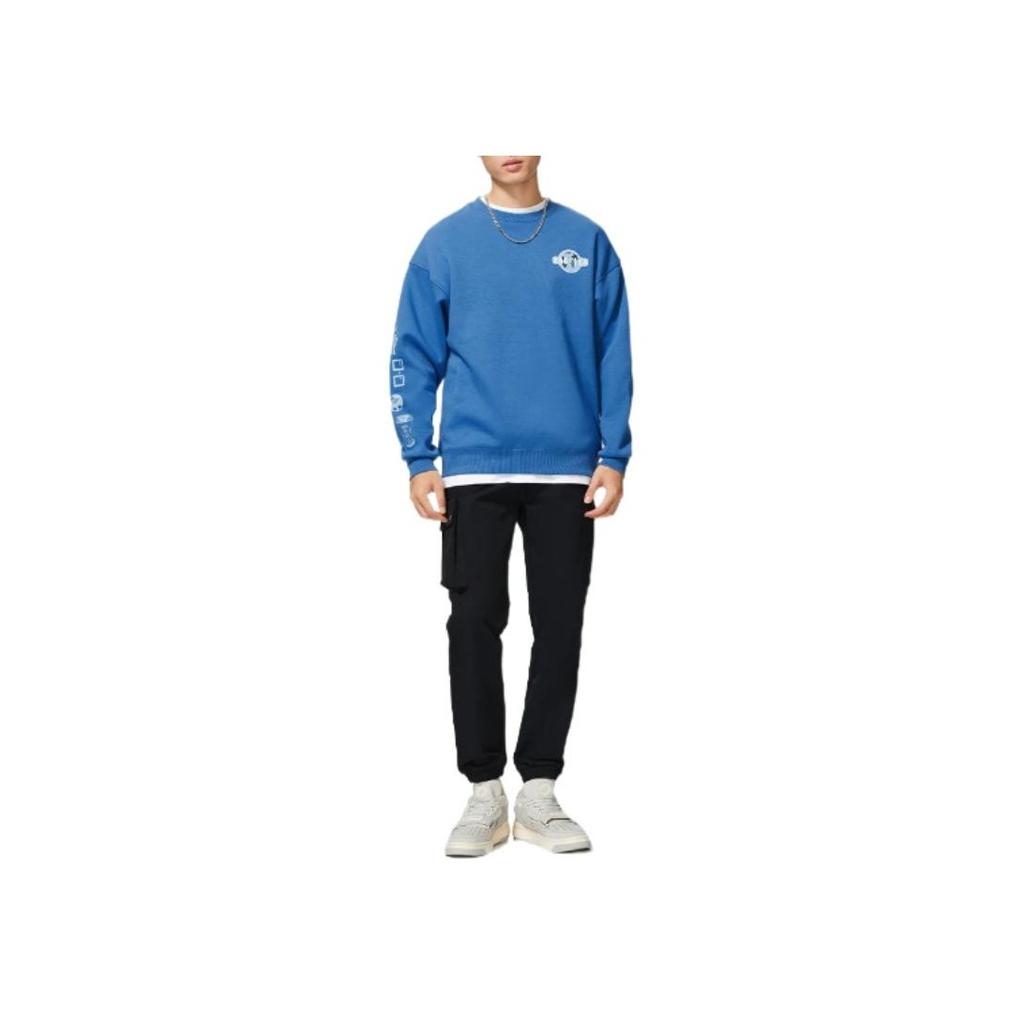 Li-Ning Badfive Logo Print Pullover Sweatshirt Unisex Tops Blue AWDSC01-4