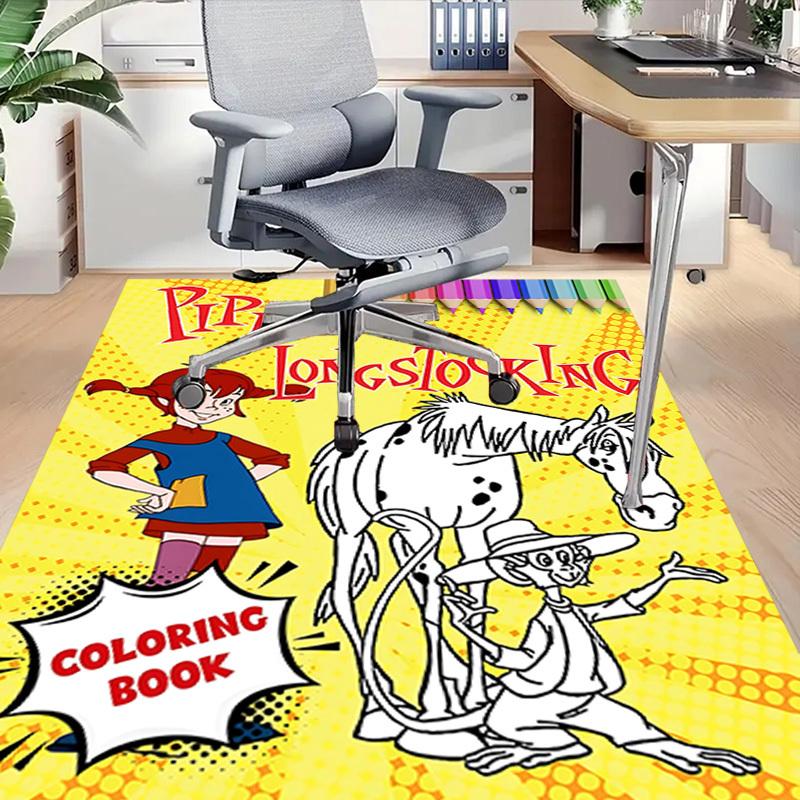 1PC Pippi Longstocking Coloring Book Extra Large Non Slip Floor carpet, Office, family, bedroom, Studio Large Area Rug Indoor Rugs