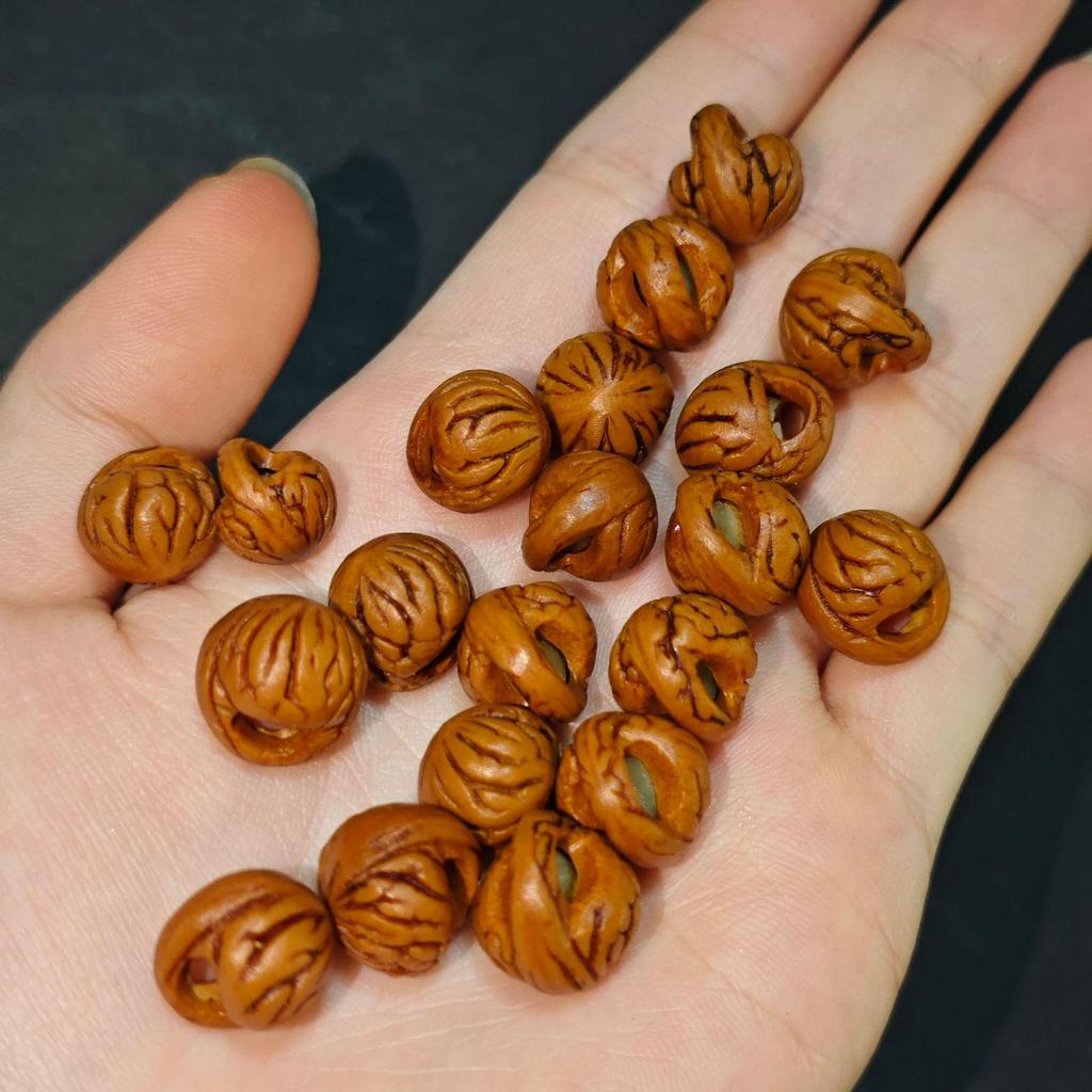 Finely Polished Natural Peach Pit Carved Basket for Children & Pregnant Women - DIY Woven Small Accessory for Body Protection