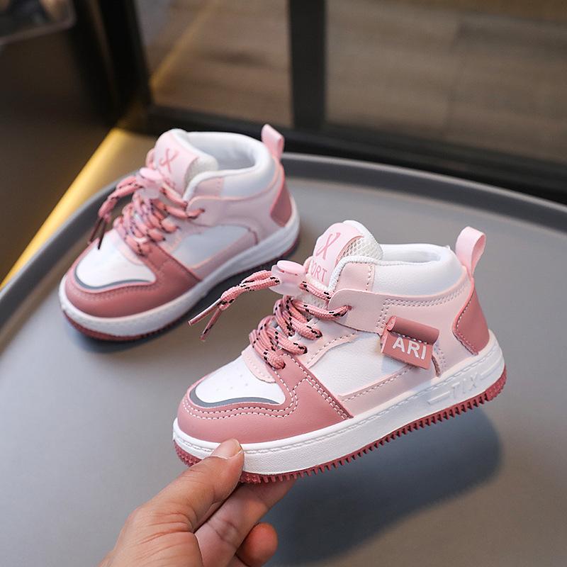 Children's Sneakers, New Girls' Solid Soles, High-top Shoes, Kids Velcro Casual Shoes, Boys' Basketball Shoes