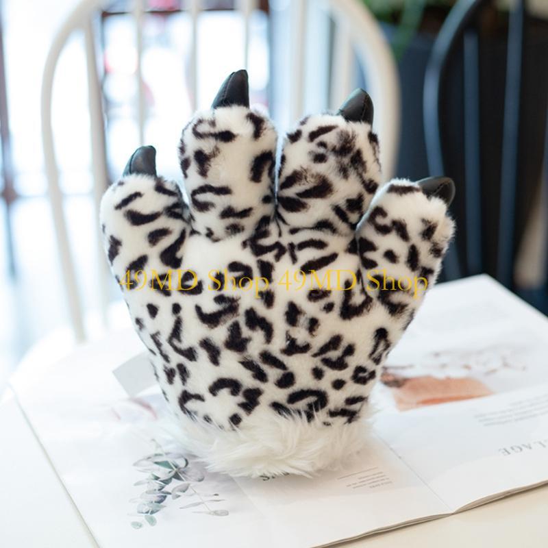 49MD Adult Kids Simulation Leopard Paw Plush Gloves Animal Stuffed Padded Hand Warmer Cosplay Costume Mittens
