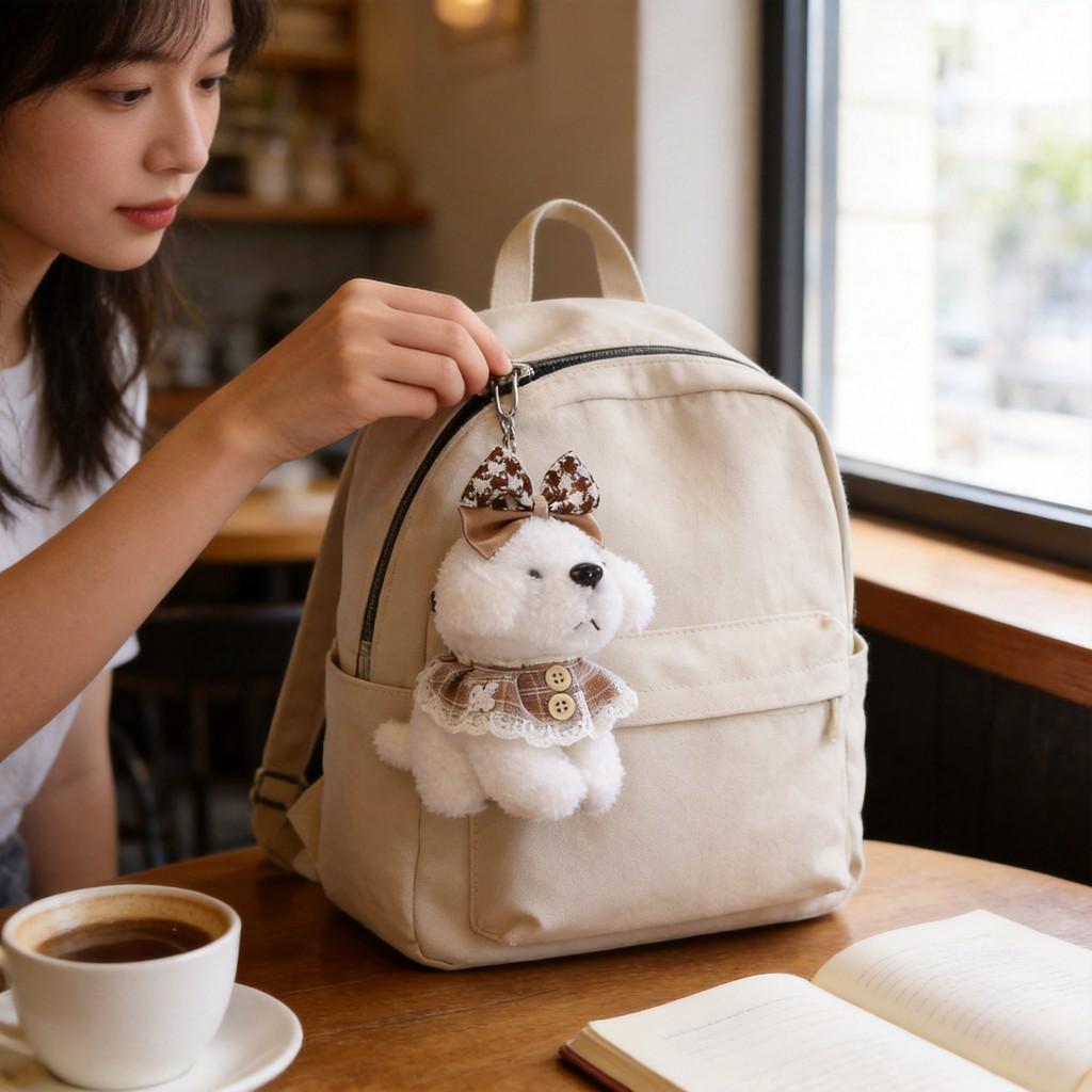 Plush Teddy Dog Keychain With Cartoon Dress For Bag Decoration And Collectible Gift