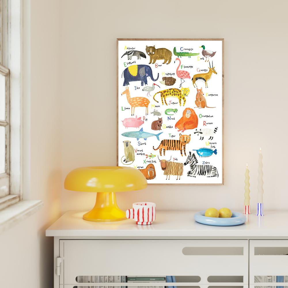 Abc Alphabet Animal Print Pictures Nursery Décor Educational Poster Kids Playroom Room Gift Canvas Painting Home Decor