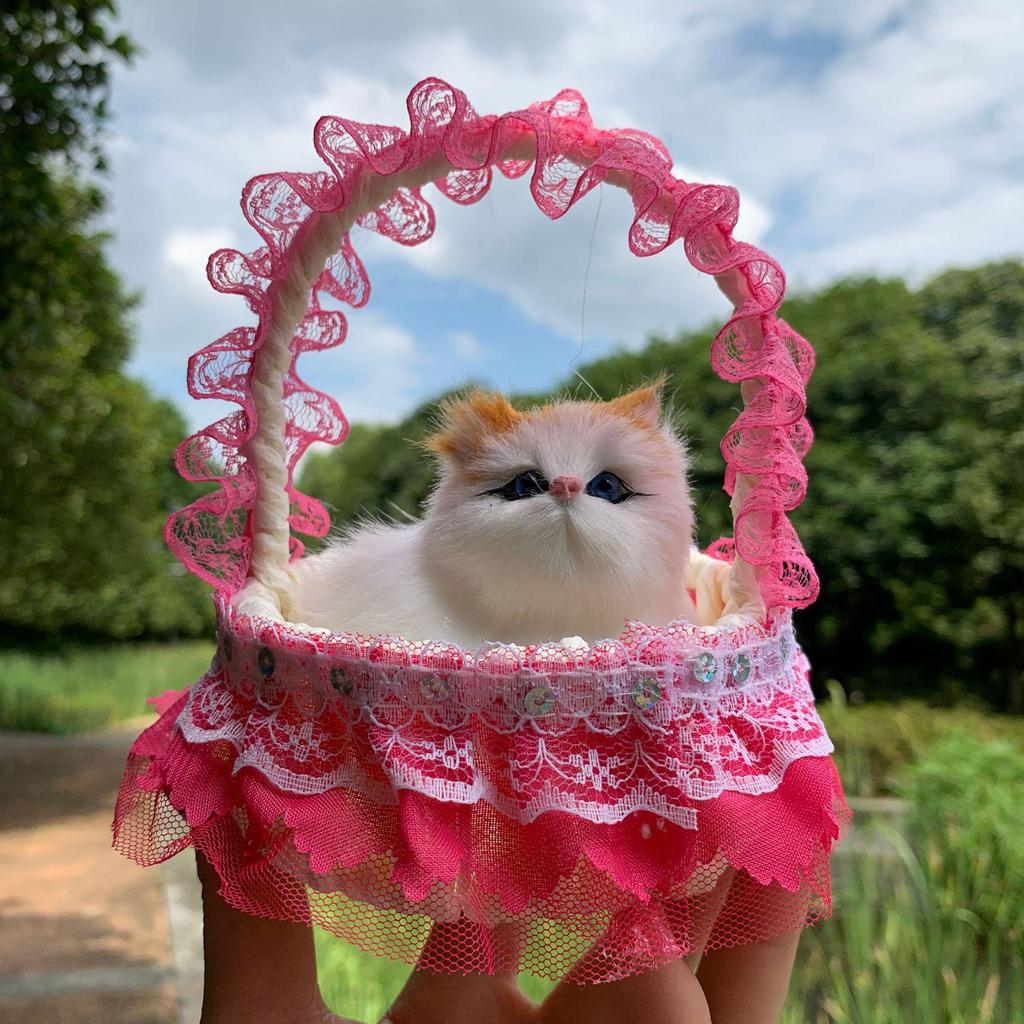 Realistic Meowing Kitten Flower Basket Doll - 2024 New Style for Girls and Kids.