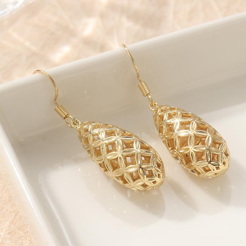 Able Copper Material Craftsman Hand Carved Petal Earrings, Women's Three-dimensional Long Spherical Earrings