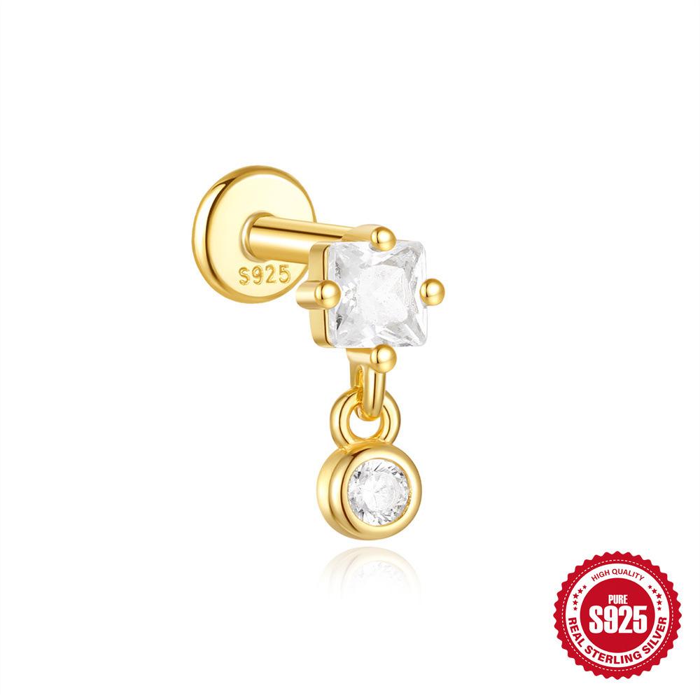 S925 Tremella Decoration Women'S Sterling Silver Simple Temperament Small Zircon Flat Bottom Piercing Stud Earrings Temperament Earrings Pendant