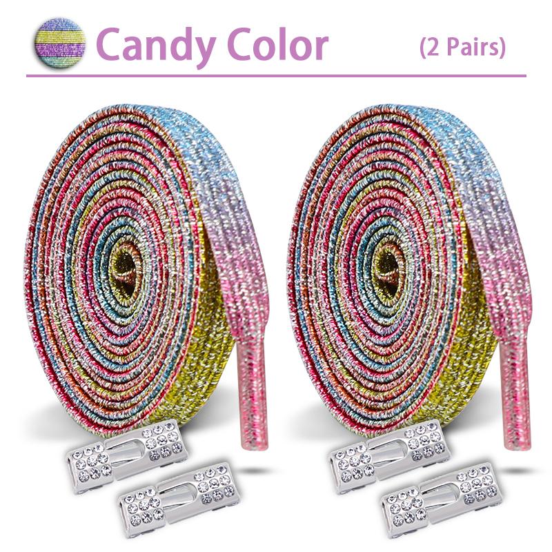 2Set Diamond Lock Shoelaces Without ties Colorful Elastic Laces Sneakers No Tie Shoe laces Glitter Flat Shoelace Shoe Accessorie