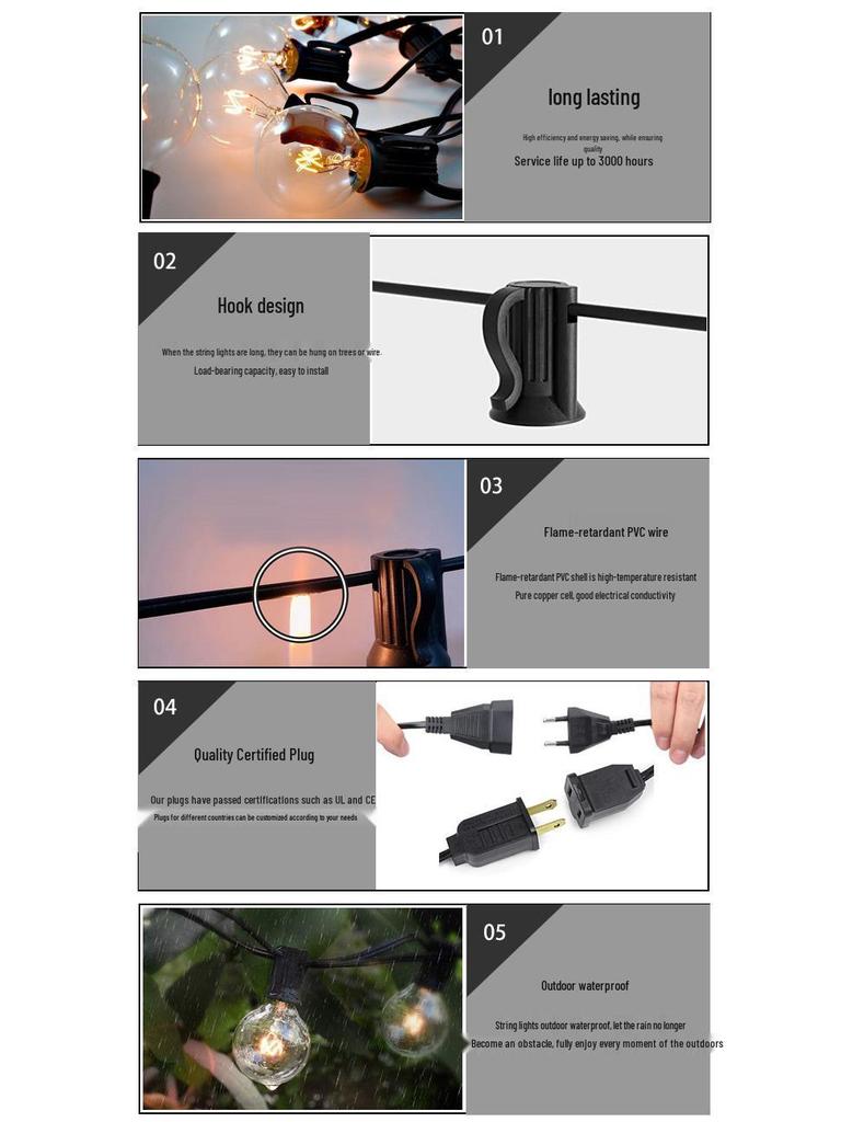 Vintage LED Solar Waterproof Outdoor String Lights for Garden and Patio Decoration