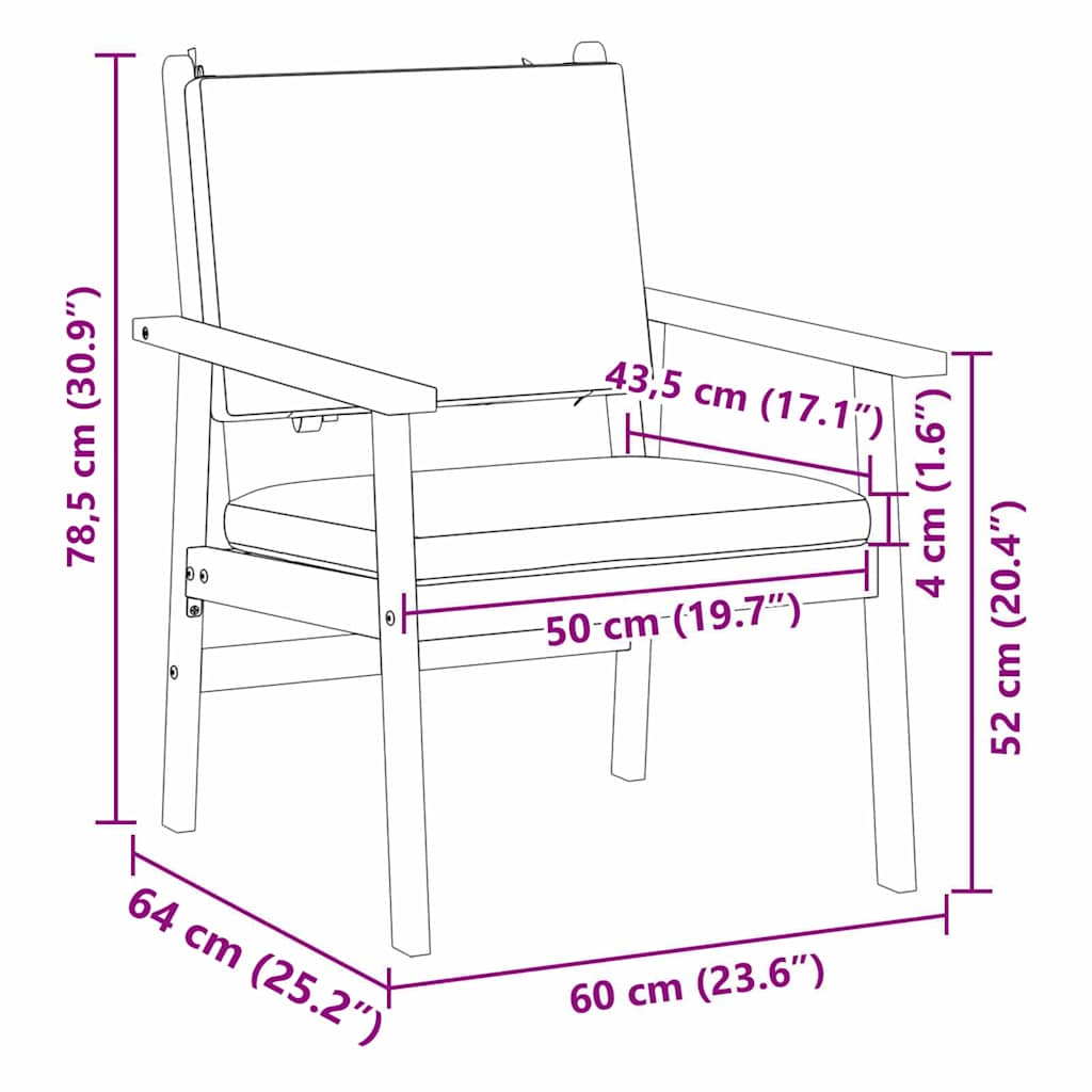 Garden Chair with Cushion 2 Pcs Anthracite Solid Acacia Wood