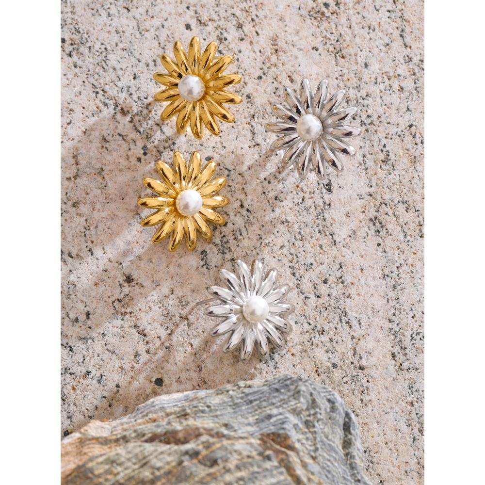 Eetit Popular Stainless Steel Pearl Flower Daily Stud Earrings Prevent Allergy Metal Summer Chic Versatile Jewelry 2025