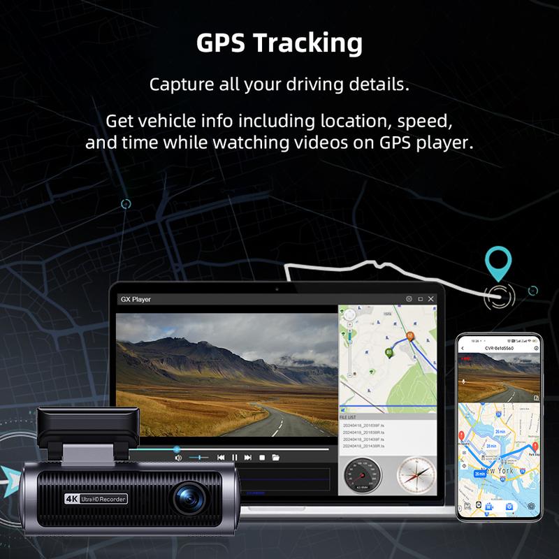 Acceo 4K Dash Cam Car DVR with WiFi Support Rear Camera GPS Night Vision Universal Automotive Black Box Support 4K Resolution