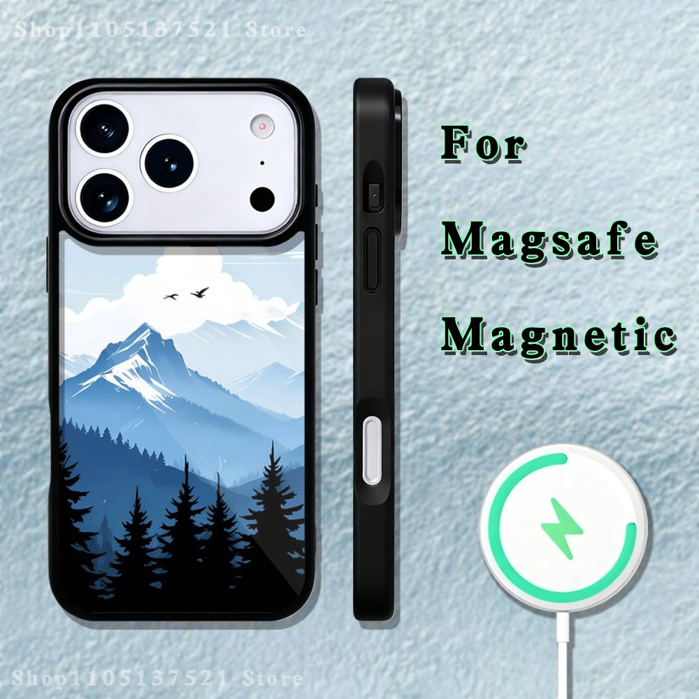 Snow Mountain Scenery Design Phone Case iPhone 17,16,15,14,13,12,11,Pro,Max,Plus,Mini,SE4,E Magnetic Magsafe Wireless Charging