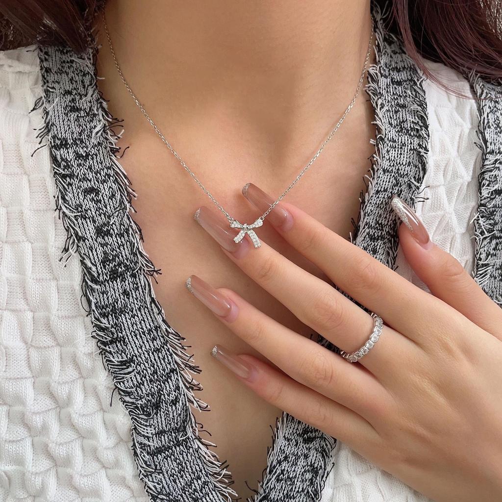 Sterling Sølv S925 Luksuriøst Sløyfe Halskjede - Minimalistisk Kragebenskjede Choker