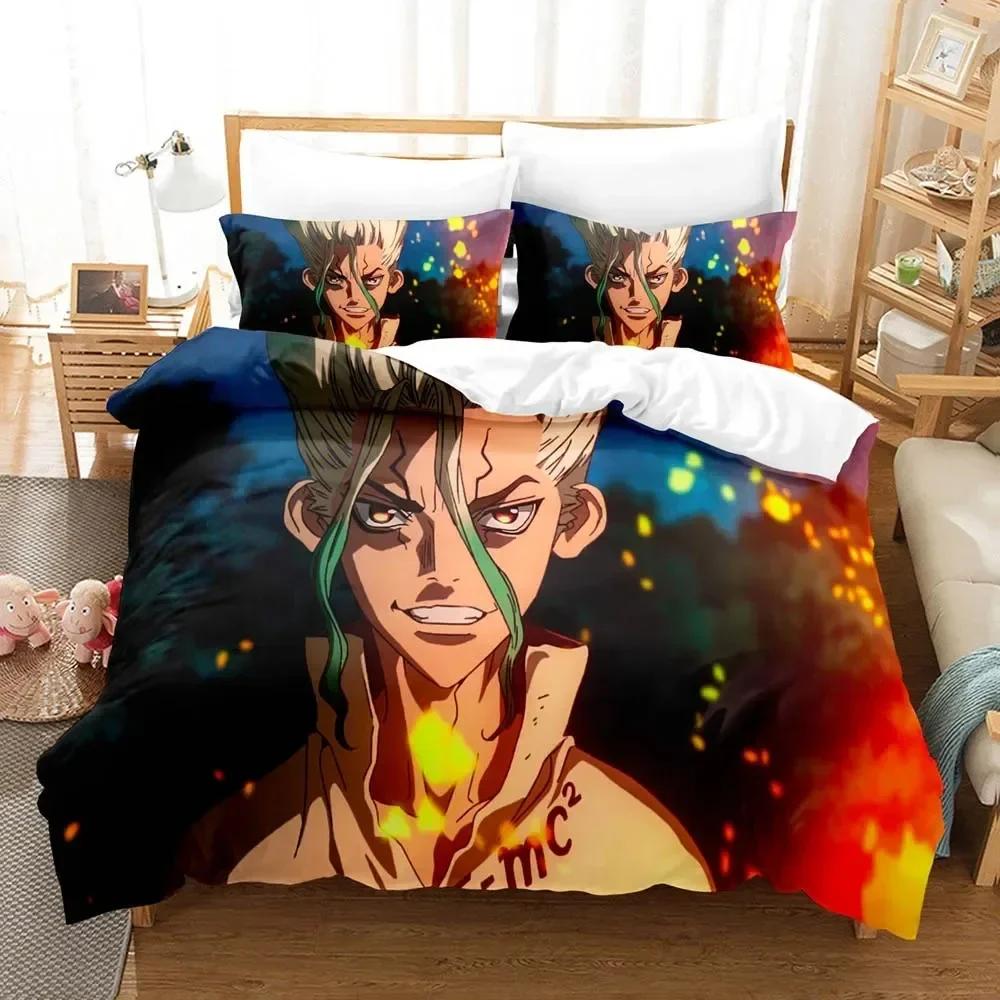 3D Anime Dr Stone Printed Bed Set Duvet Cover Pillowcase Bedding Set Bed Linen Sheet Quilt Cover Full Queen King Size