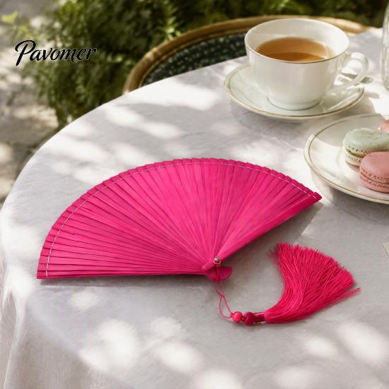 Handheld Folding Fan Vintage Japanese Bamboo Fan, Elegant with Tassels, Kimono Cheongsam Accessory Cooling Portable Oriental Style for Dancing