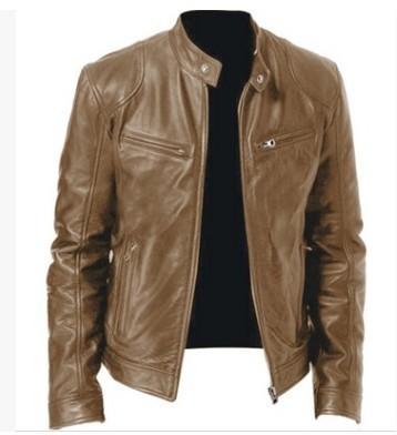 Men s leather jacket new PU jacket stand-up collar slim zipper leather jacket S